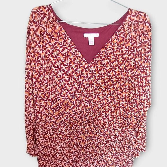 London Times Women Sz 18‎ Red Orange Jersey Dolman Sleeves Blouson Cottagecore - Picture 4 of 13